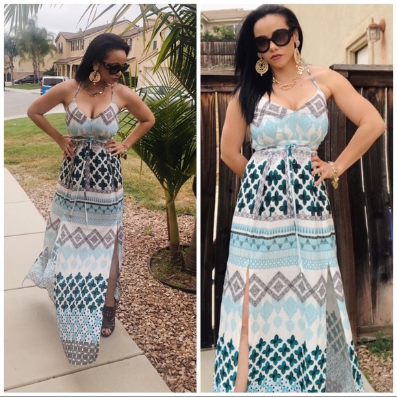 5⭐️ Glamorous - Geometric Print Maxi Dress w/ Slit - Picture 5 of 8
